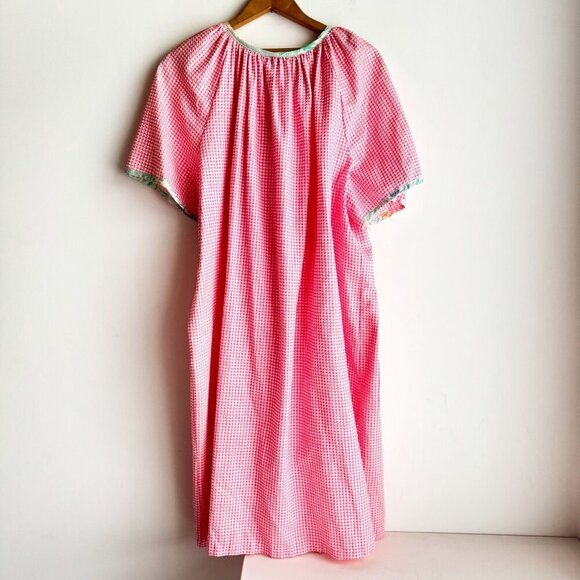 Vintage Smart Time Pin Striped Seersucker Snap Button Embroidered House Dress 2X - Picture 3 of 5